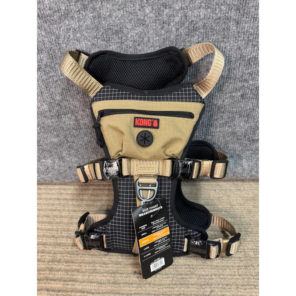 NWT KONG Ultra Durable Safety Harness Tan Black Grid Dog Vest Medium 5359847